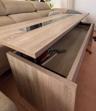 Mesa de centro elevable madera y cristal
