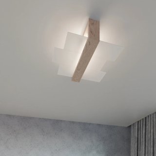 Lámpara madera natural y vidrio bombillas E27