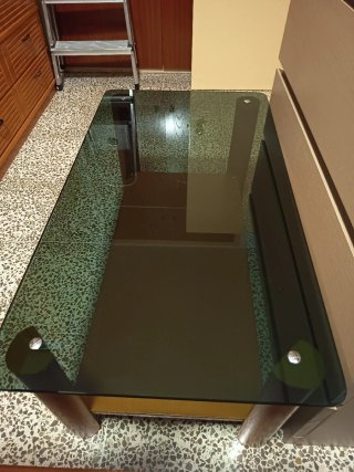 Mesa de centro cristal y madera