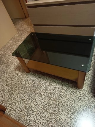 Mesa de centro cristal y madera