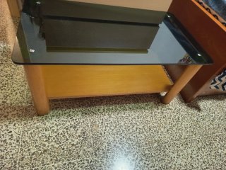 Mesa de centro cristal y madera