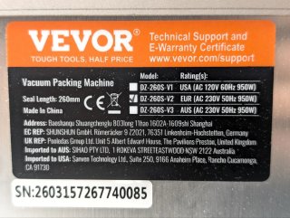 Sellador al vacío VEVOR DZ 260S V2