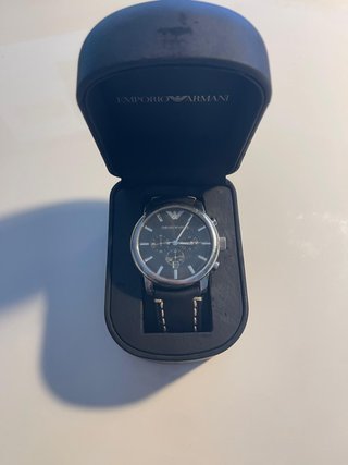 Reloj Emporio Armani Cuero Negro y Plata