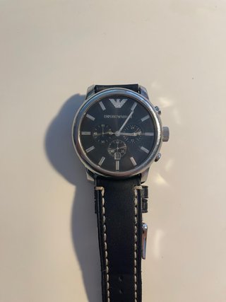 Reloj Emporio Armani Cuero Negro y Plata
