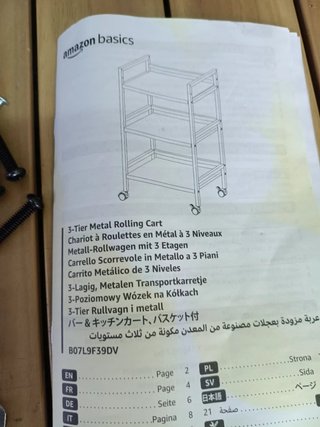 Amazon Basics Carro metálico con 3 niveles, Negro