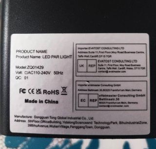 PAR LED RGBW DMX WIFI  3x18W BATTERIA