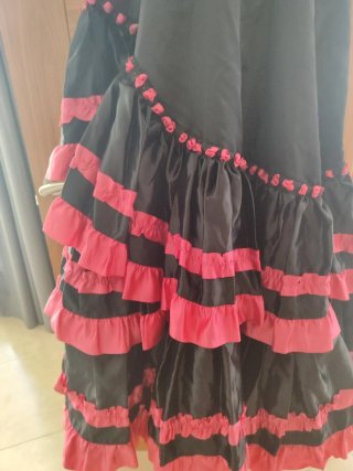 Vestido Flamenca Negro y Rosa Talla Única