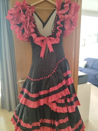 Vestido Flamenca Negro y Rosa Talla Única