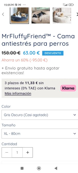 Cama Antiestrés para Mascota, Gris, Diámetro 75cm