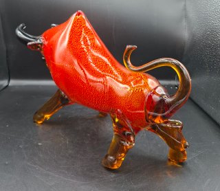 Gran figura de Toro en cristal de Murano firmado.
