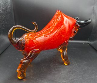 Gran figura de Toro en cristal de Murano firmado.