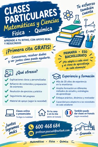 CLASES PARTICULARES MATEMÁTICAS, FÍSICA Y QUÍMICA