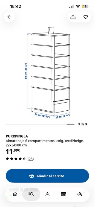 Colgador Ikea 6 compartimentos beige