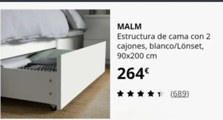 Cama Malm Ikea 90x200 con cajones