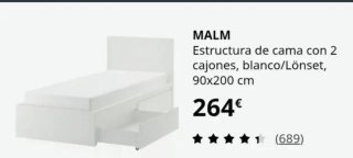 Cama Malm Ikea 90x200 con cajones