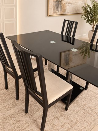 Mesa cristal negra + 6 sillas comedor