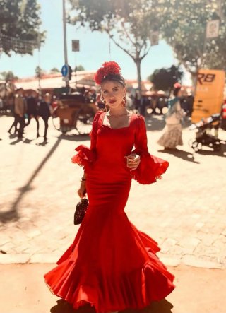 Traje Flamenca Diseño Rojo Talla 34