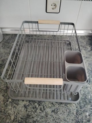 Escurridor de platos gris con asas madera