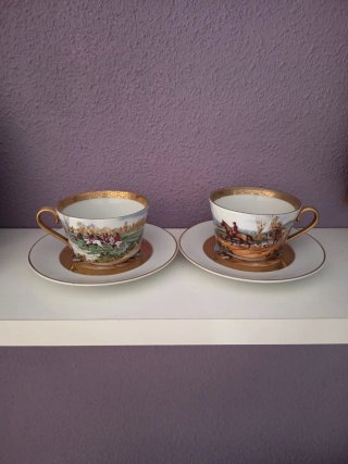 Juego 2 Tazas y Platos Limoges Porcelana