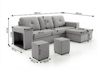 Sofá cama chaise longue gris con puff