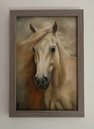 Pintura al óleo de caballo enmarcada