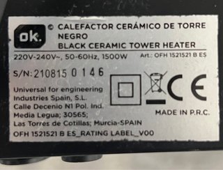 Calefactor eléctrico ok. negro