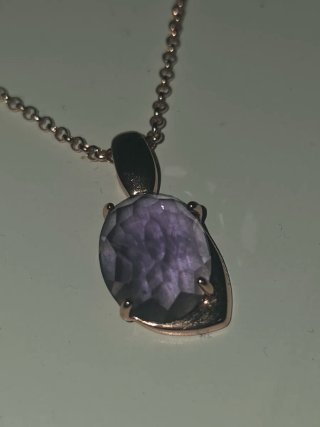 Collar Plata 925 Baño Oro Rosa Piedra Morada