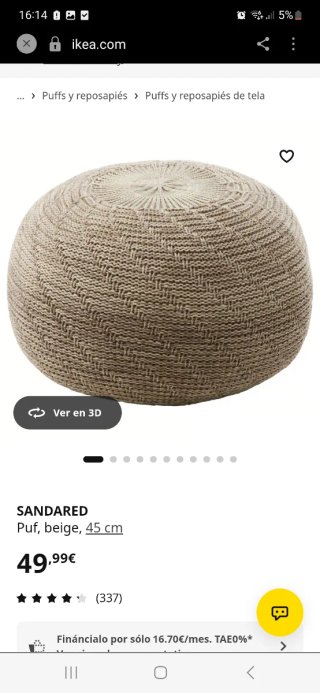 Puff Redondo Tejido Beige/Marrón