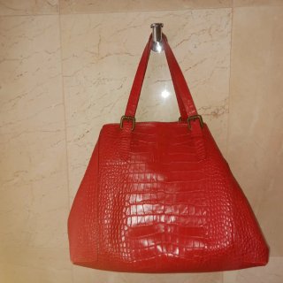Bolso piel labrada rojo + cartera