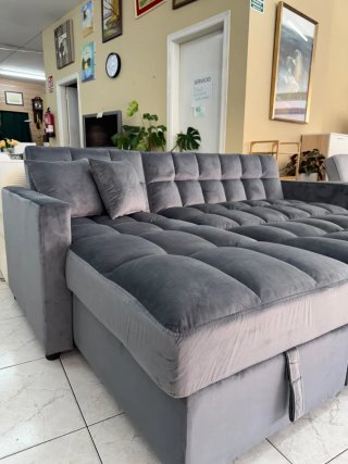 Sofá cama gris de tela