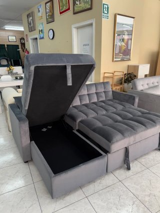 Sofá cama gris de tela