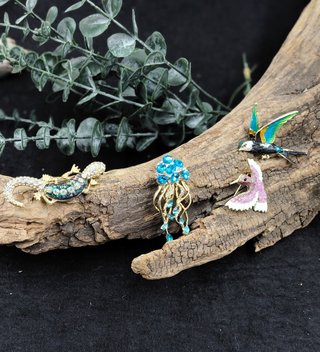 Collezione 4 spille animali e natura