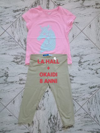 Maglietta rosa unicorno + pantaloni OKAIDI 8 anni
