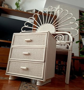 Muebles de mimbre mesita de 3 cajones y cabecero