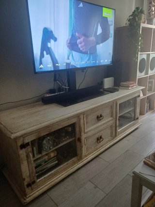 Mueble TV Rústico Madera y Cristal