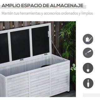 Baúl Jardín Madera 284L Impermeable Blanco