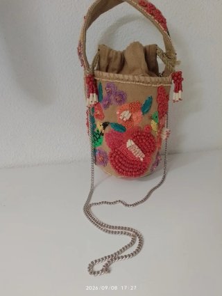 Bolso Zara Cesta Abalorios Flores Pájaros