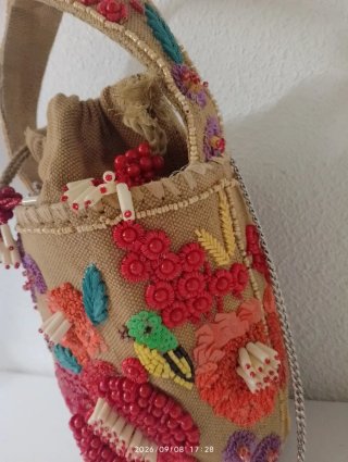 Bolso Zara Cesta Abalorios Flores Pájaros