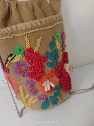 Bolso Zara Cesta Abalorios Flores Pájaros