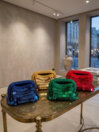 Clutch Blu, Rossa, Oro e Verde con Paillettes