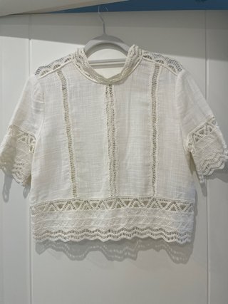Top Blusa Zara Blanca Encaje