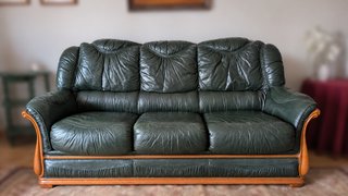 Sofá 3 plazas + 2 sillones piel y madera