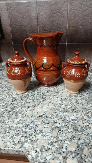 Juego Cerámica Barro Artesanal Jarra y 2 Vasos