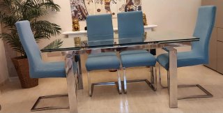 Mesa Comedor Cristal Extensible Acero