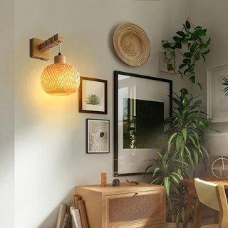 Aplique pared lampara bambú y madera
