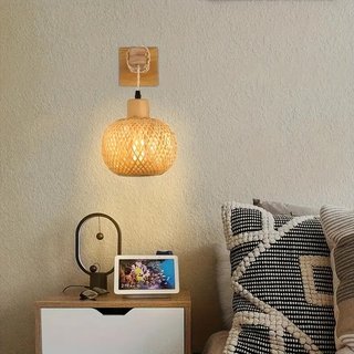 Aplique pared lampara bambú y madera