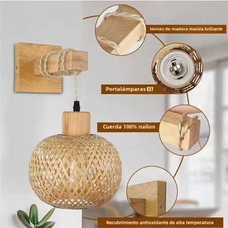 Aplique pared lampara bambú y madera