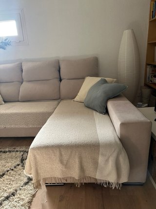 Sofá chaise longue beige tela