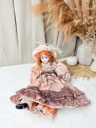 Muñeca porcelana vintage 40cm vestido rosa