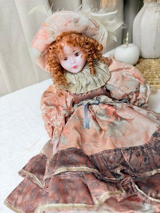 Muñeca porcelana vintage 40cm vestido rosa